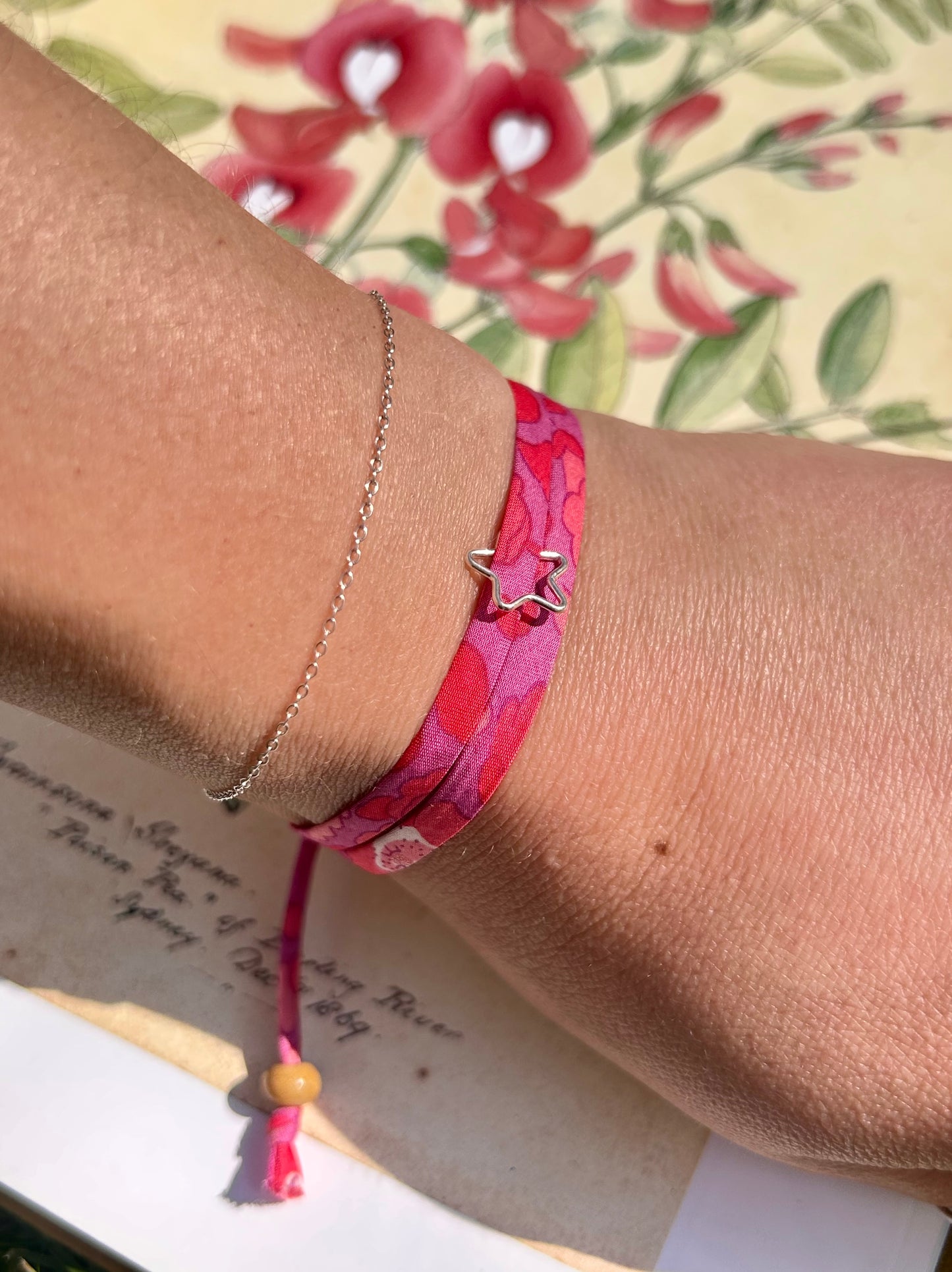 Fabric bracelet…Liberty of London Betsy candy pink (open star)