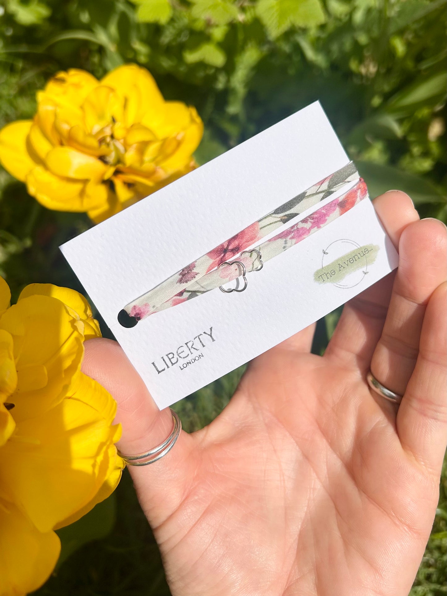 Liberty Aurora Fabric Bracelet – Sterling Silver Flower Charms 🌼🌸