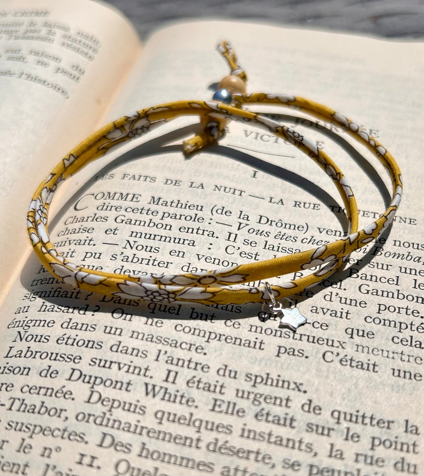Fabric bracelet…Liberty of London yellow floral (solid star) Capel Safran