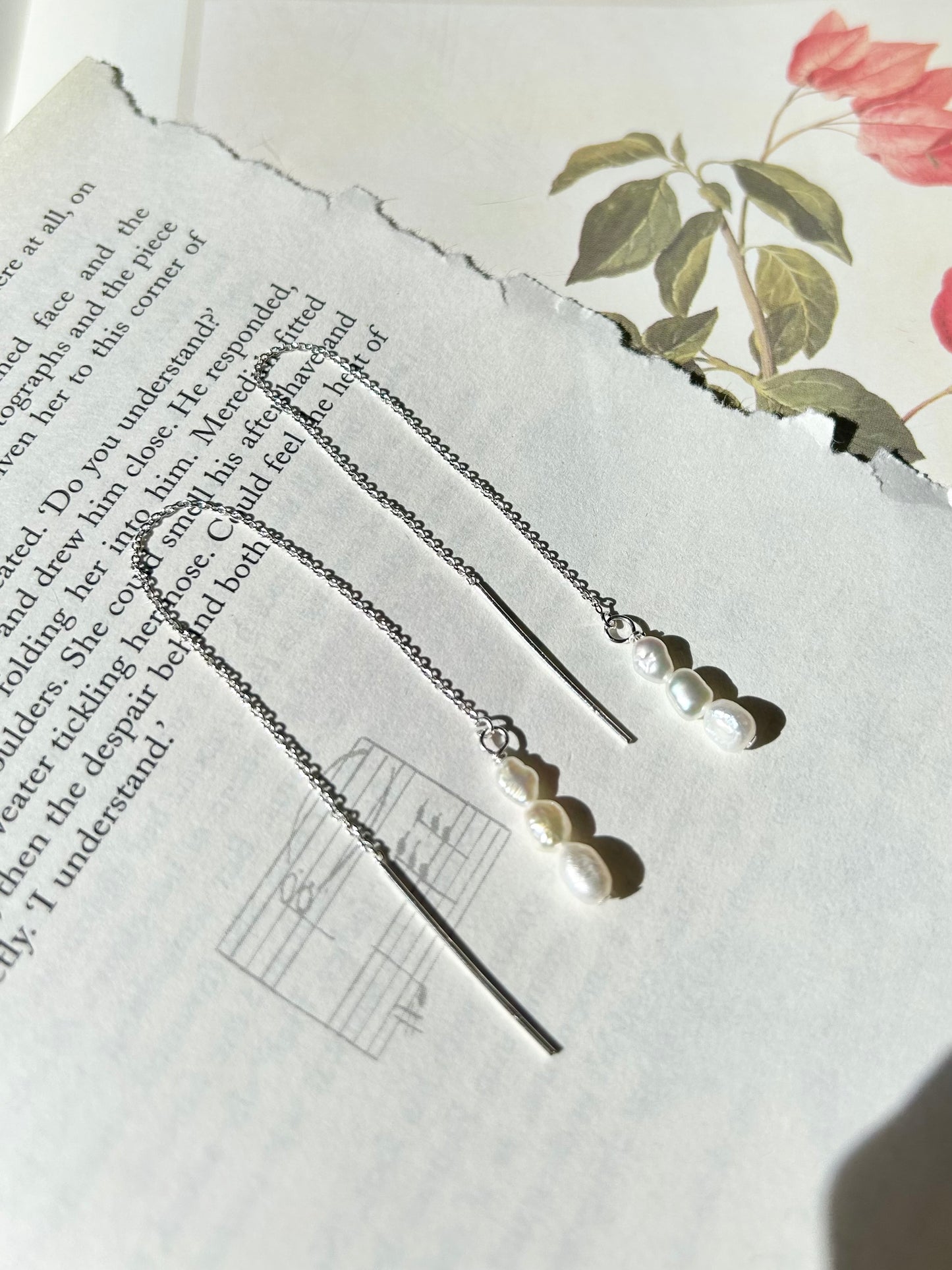 Freshwater triple pearl threader earrings