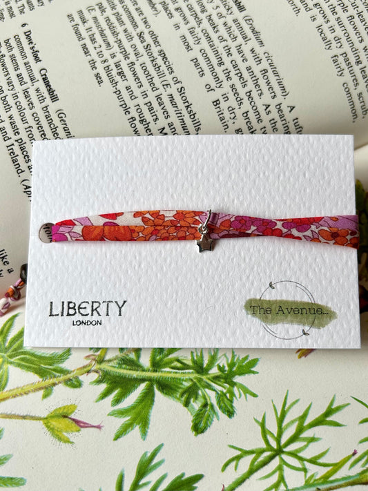 Fabric Bracelet – 
Liberty of London Margaret Annie Hibiscus Sterling Silver Solid Star Charm
