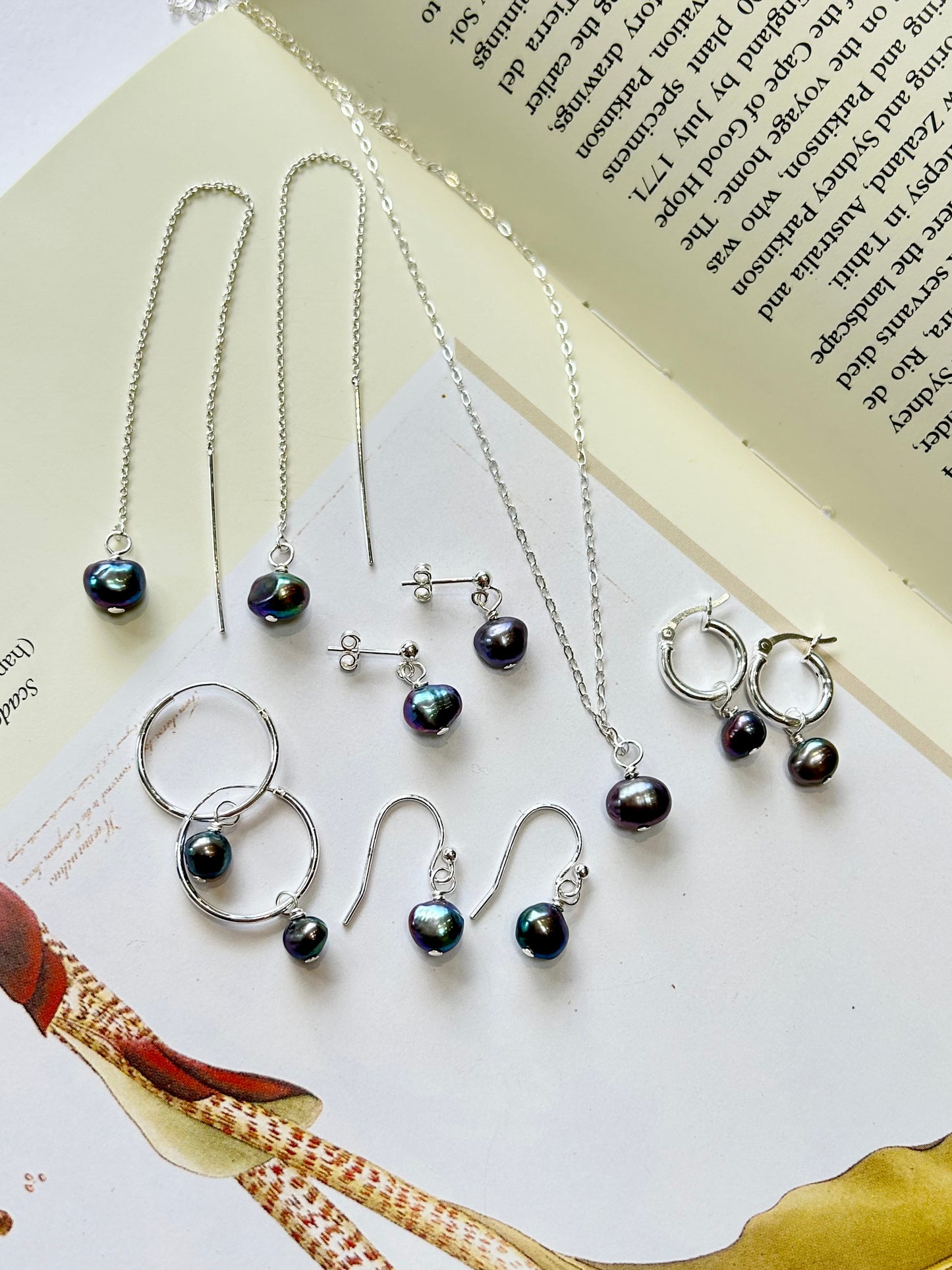 Freshwater pearl sleeper hoops - peacock blue pearl