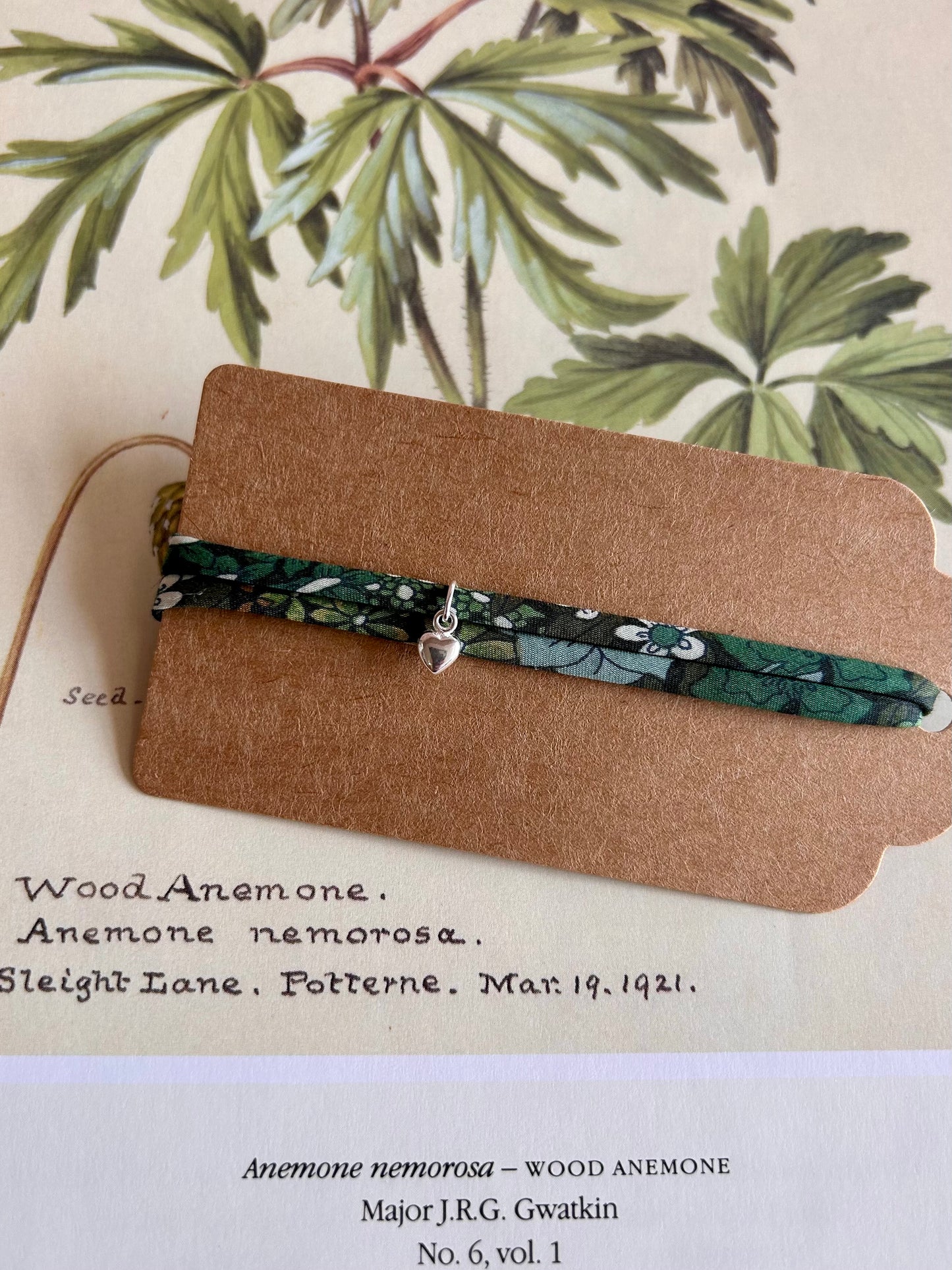 Fabric bracelet…Liberty of London (solid heart) Ciara green floral.