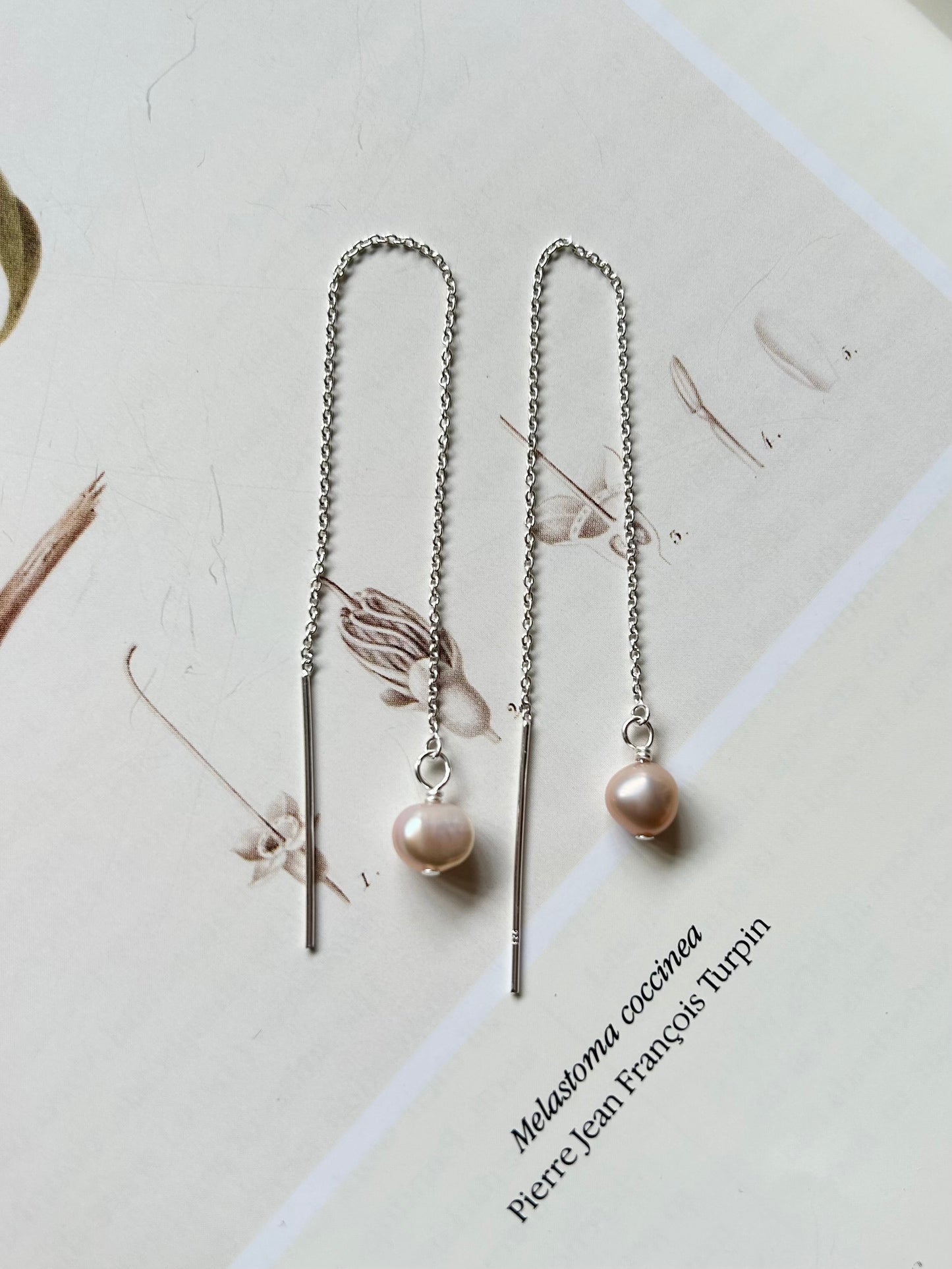 Freshwater pearl threader earrings - blush pink pearl