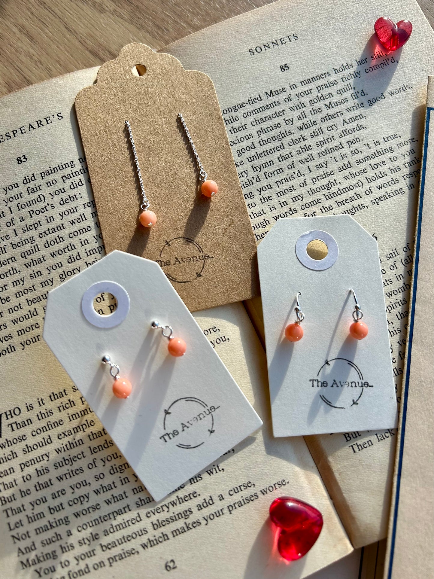 Pink Bamboo Coral Stud Earrings - single bead