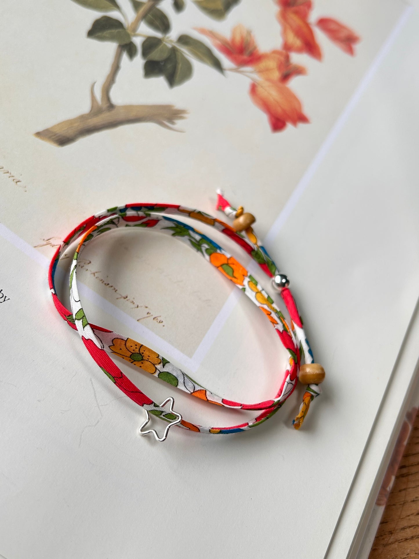 Fabric bracelet…Liberty of London Poppy and Daisy (open star)
