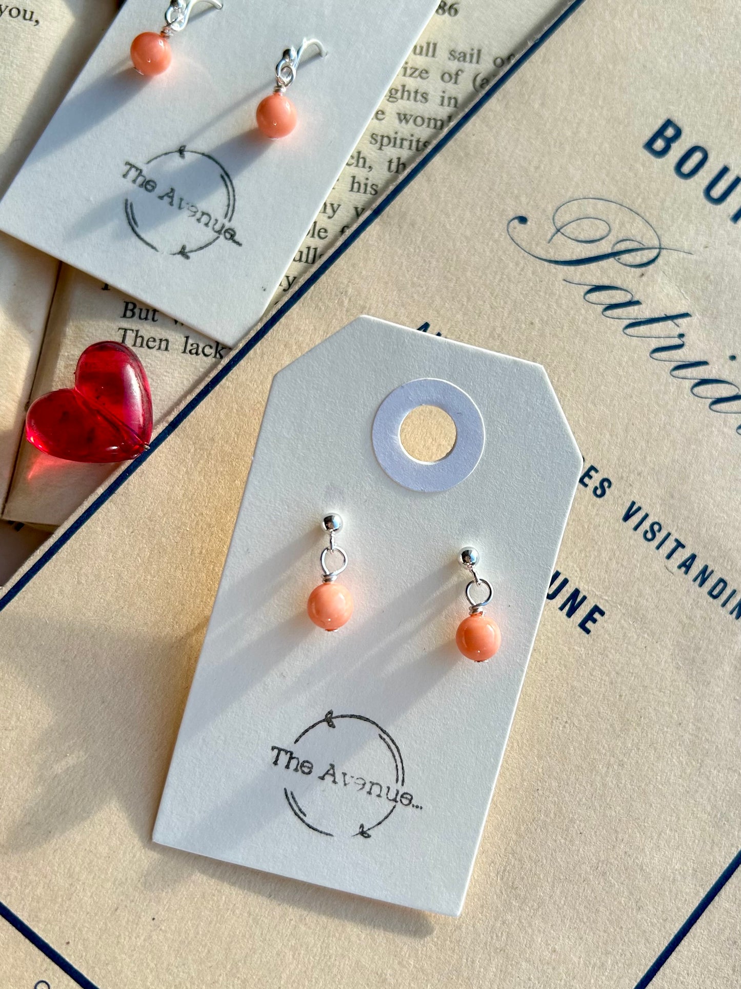 Pink Bamboo Coral Stud Earrings - single bead