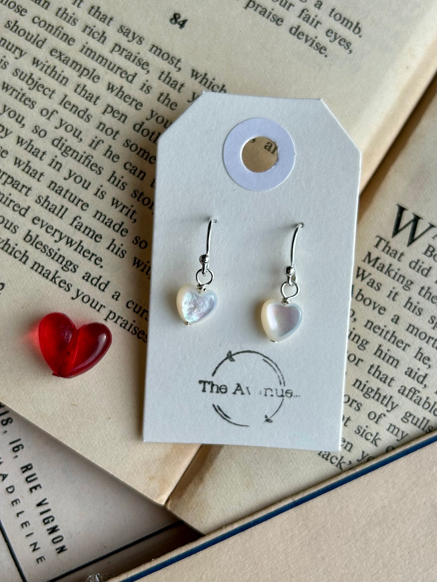 Mother of Pearl Heart Drop Earrings – Sterling Silver