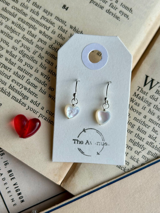 Mother of Pearl Heart Drop Earrings – Sterling Silver