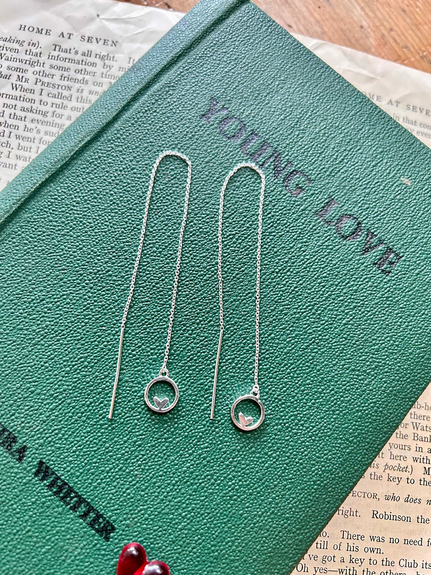 Heart in circle threader earrings