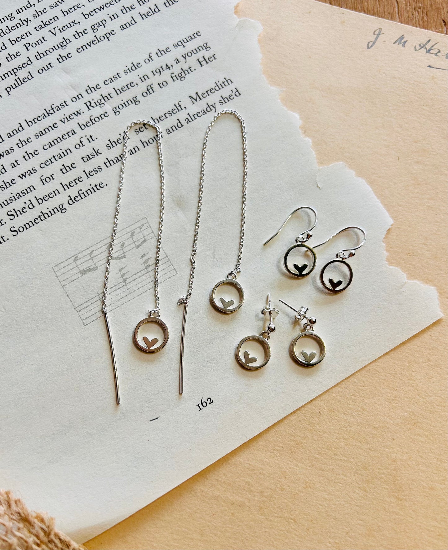 Heart in circle charm drop/dangle earrings