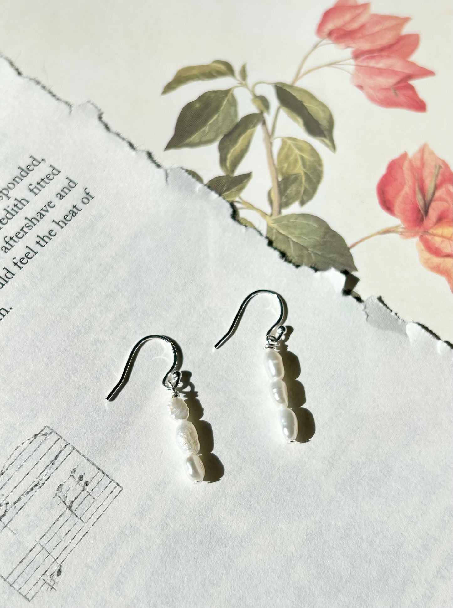 Freshwater pearl triple drop hook earrings