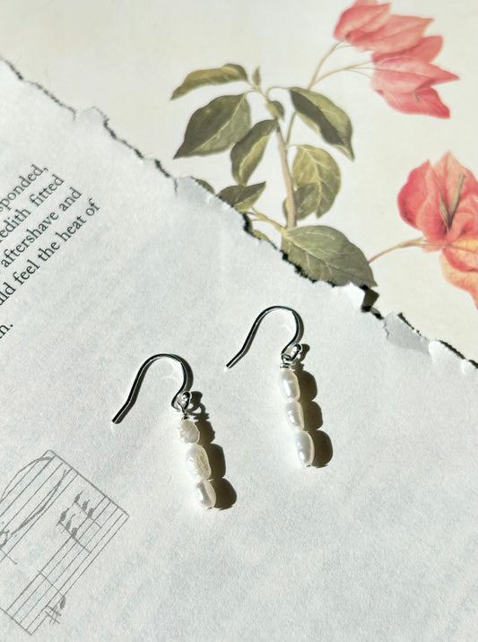 Freshwater pearl triple drop hook earrings