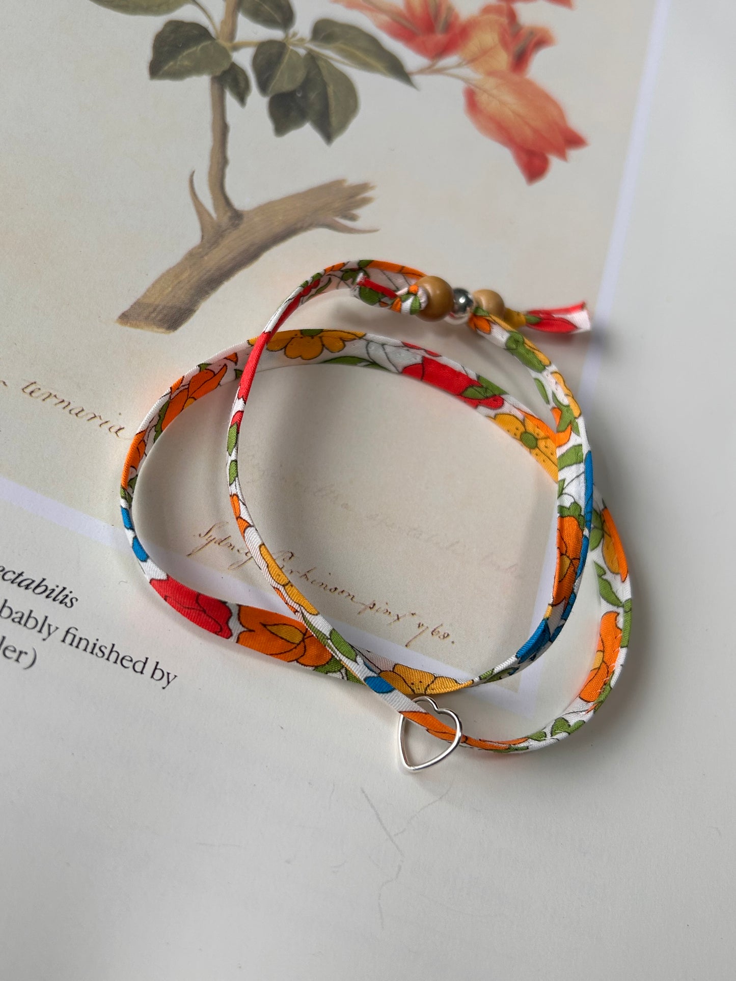 Fabric bracelet…Liberty of London Poppy and Daisy (open heart)