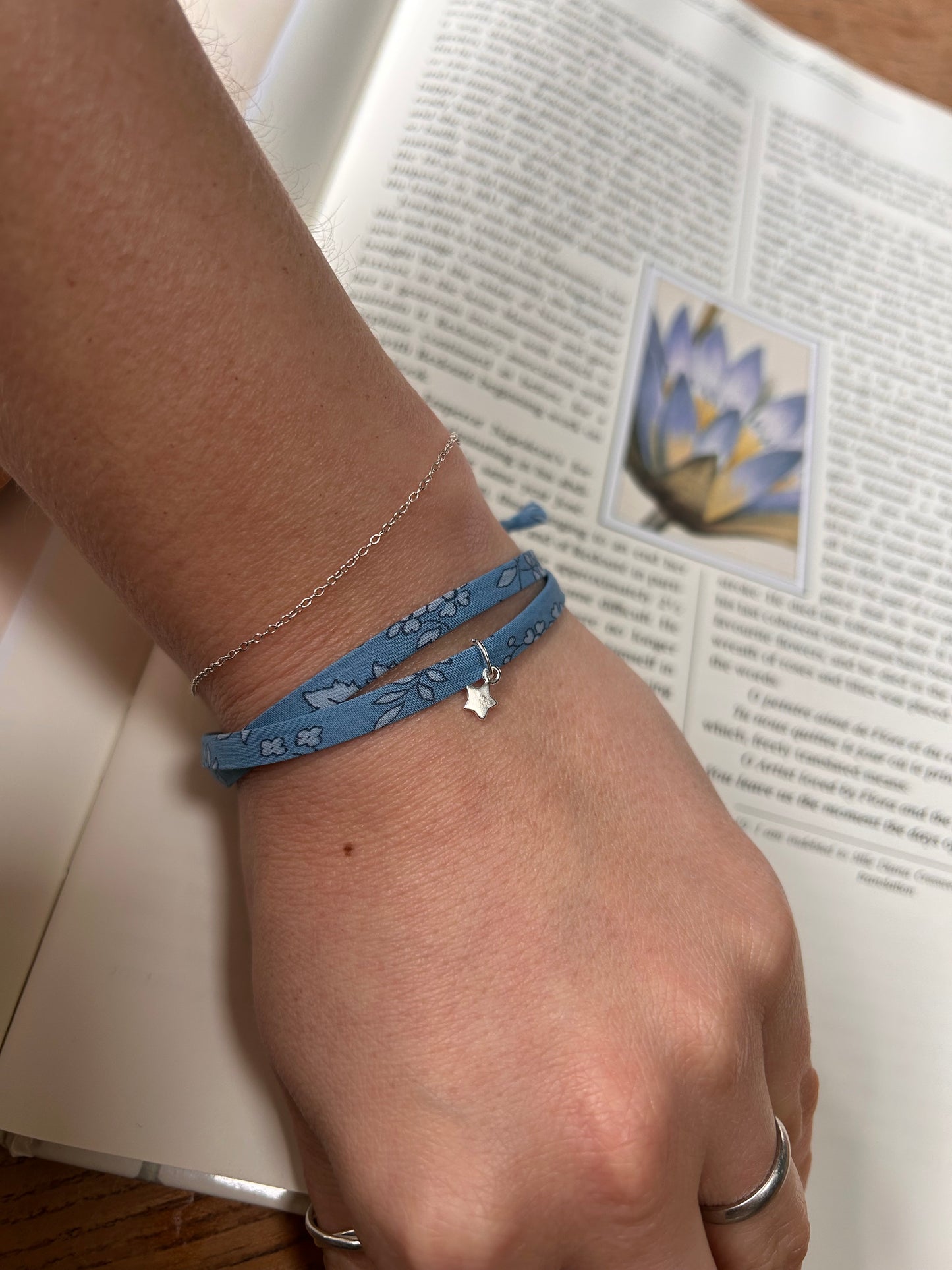 Fabric bracelet…Liberty of London blue floral (solid star) capel blue