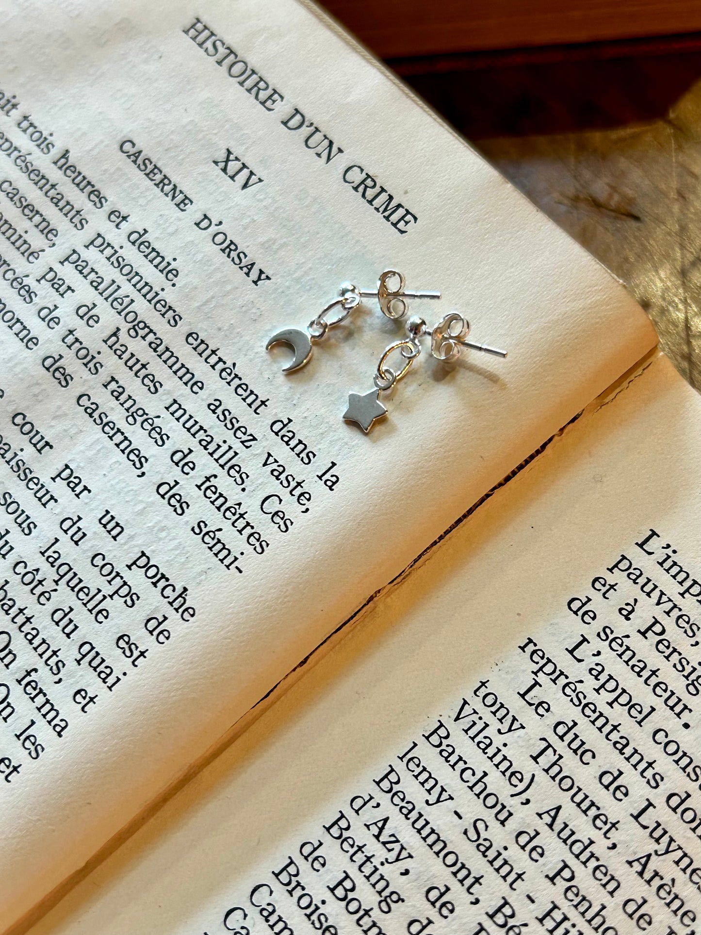 Star and moon dangle stud earrings