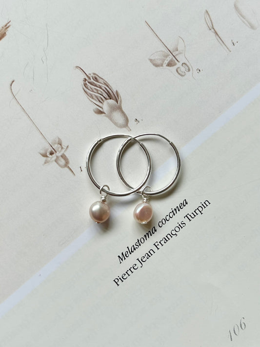 Freshwater pearl sleeper hoop earrings - blush pink pearl