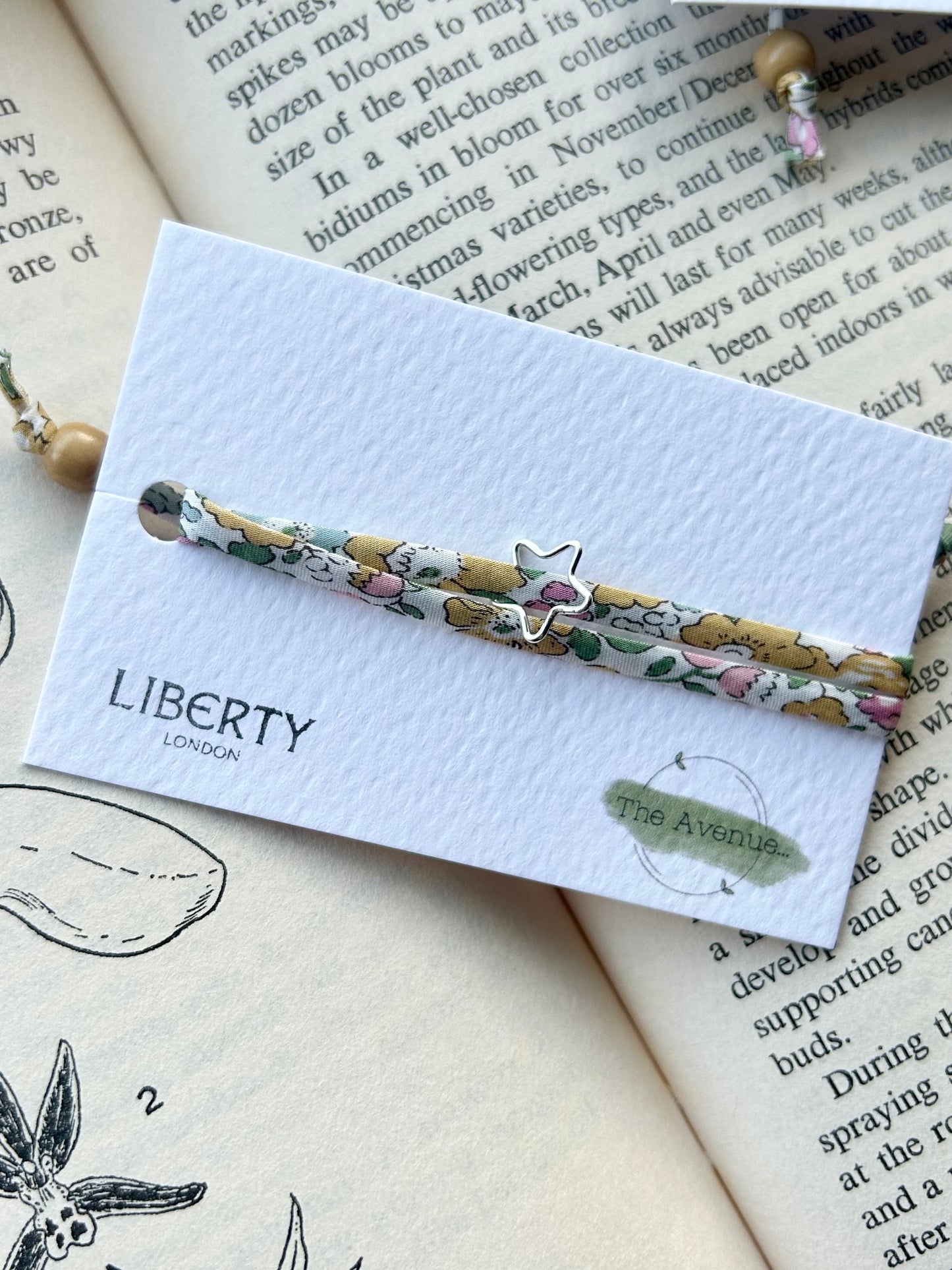 Fabric bracelet Betsy Ann Yellow Liberty – Sterling Silver open Star