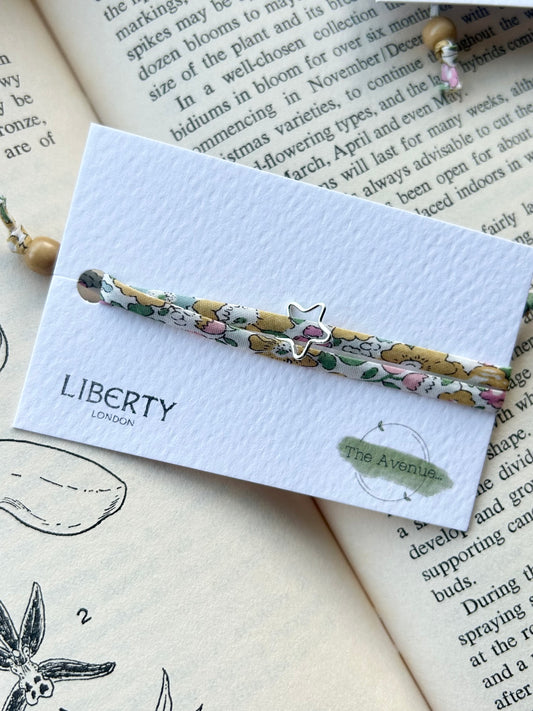 Fabric bracelet Betsy Ann Yellow Liberty – Sterling Silver open Star