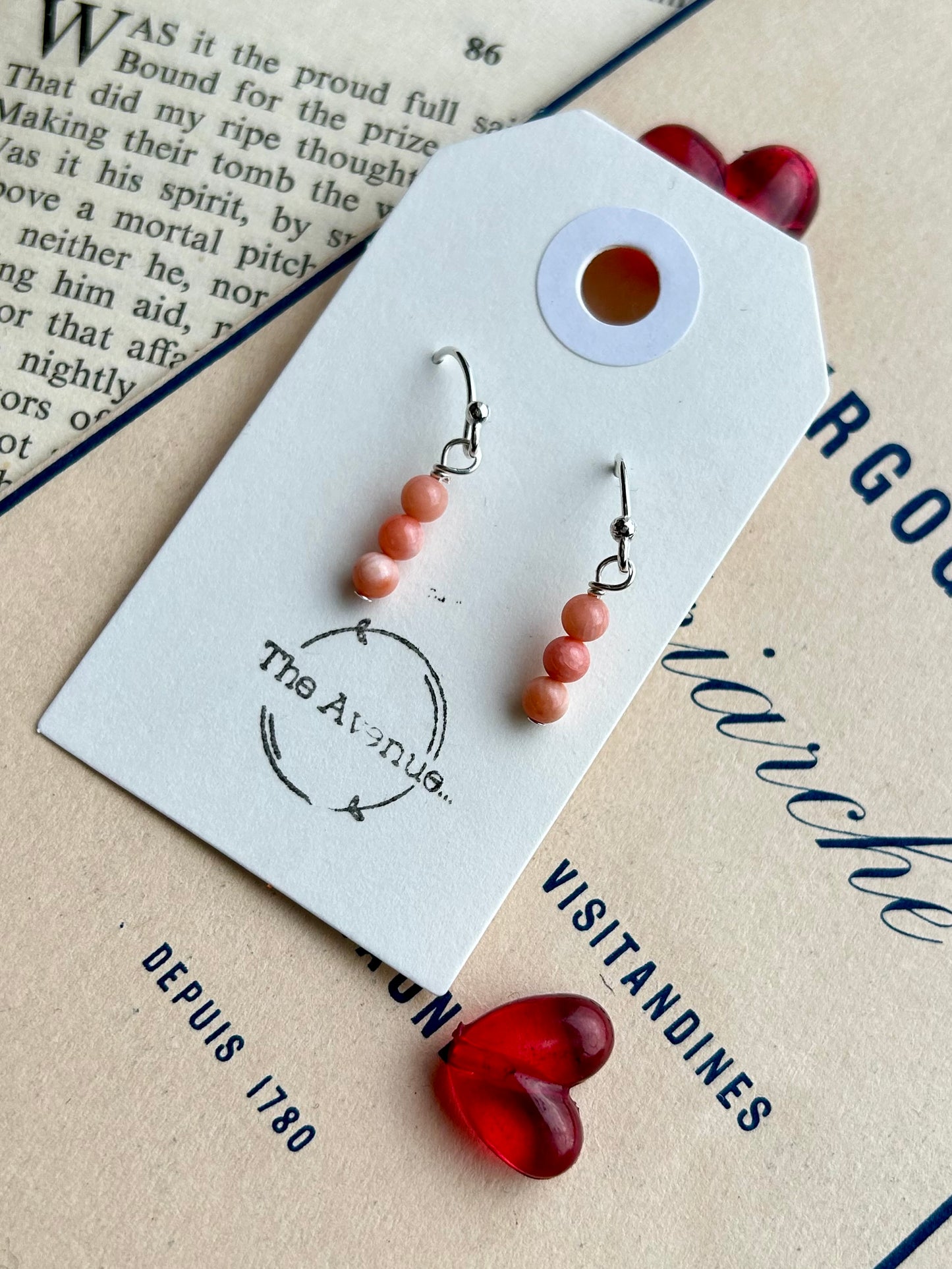 Pink Bamboo Coral hook Earrings - triple beads