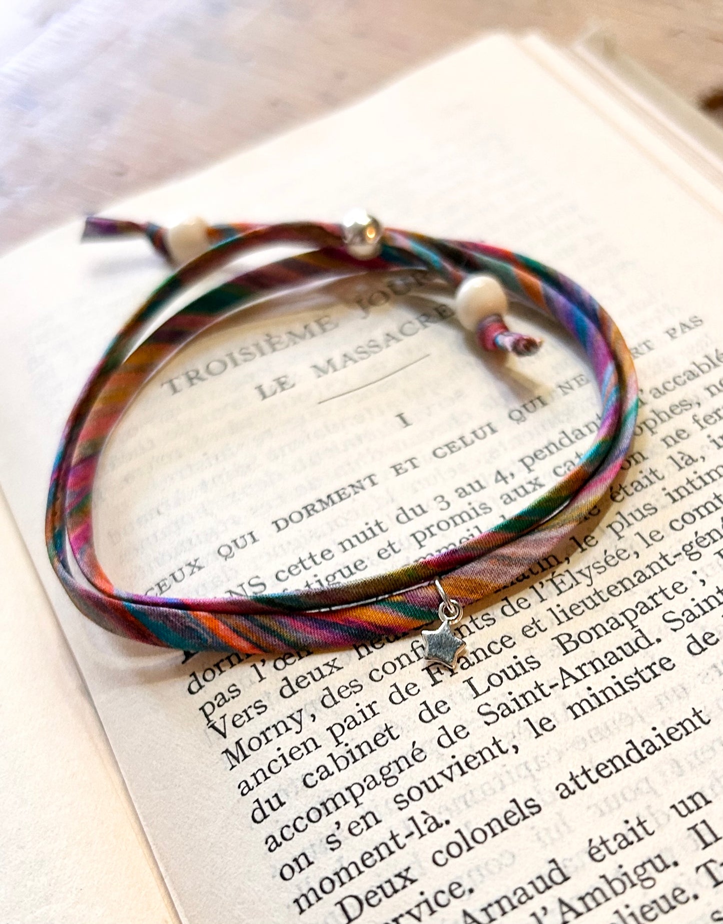 Fabric bracelet…Liberty of London multi stripe (solid star) Art