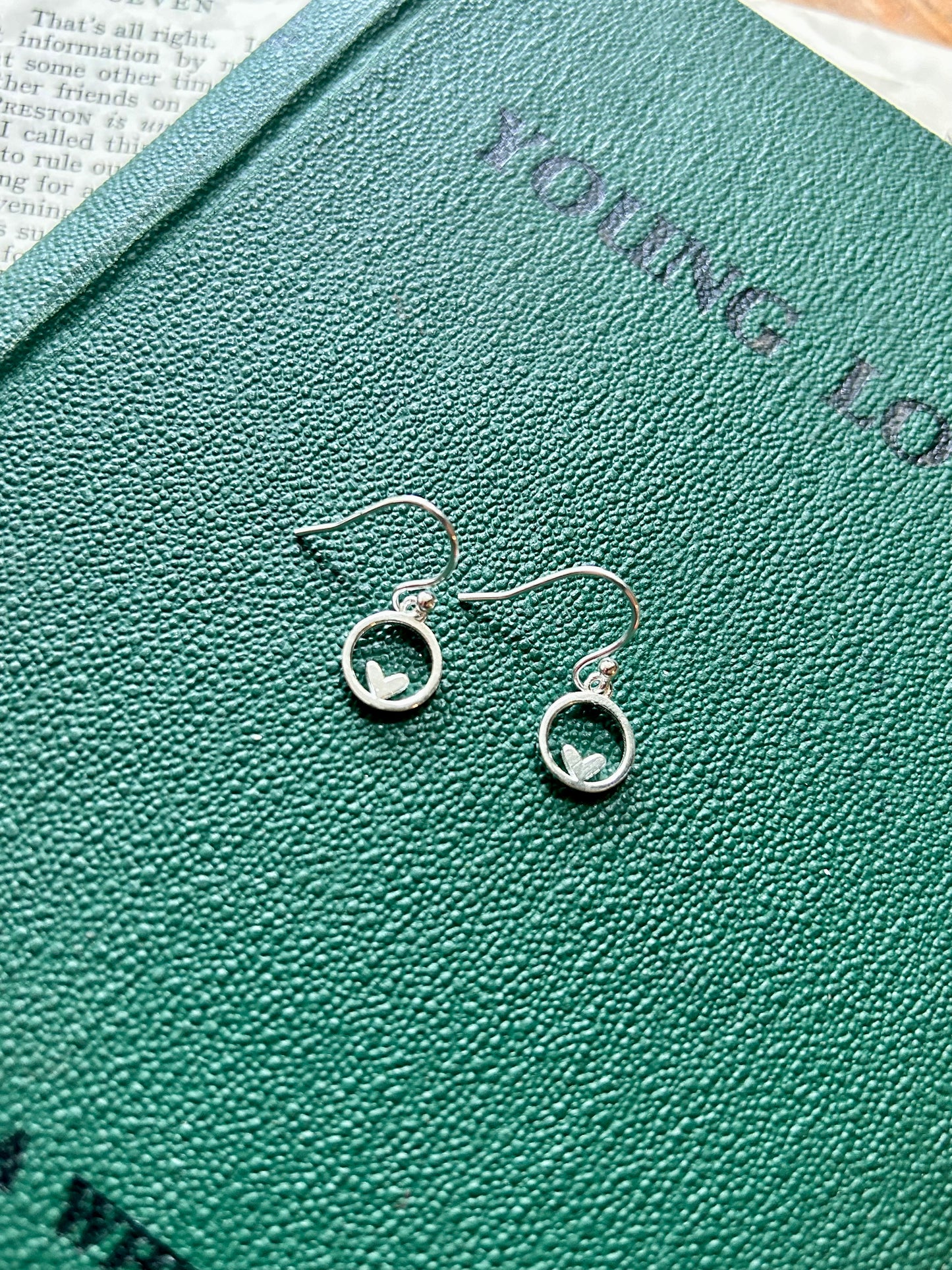 Heart in circle charm drop/dangle earrings