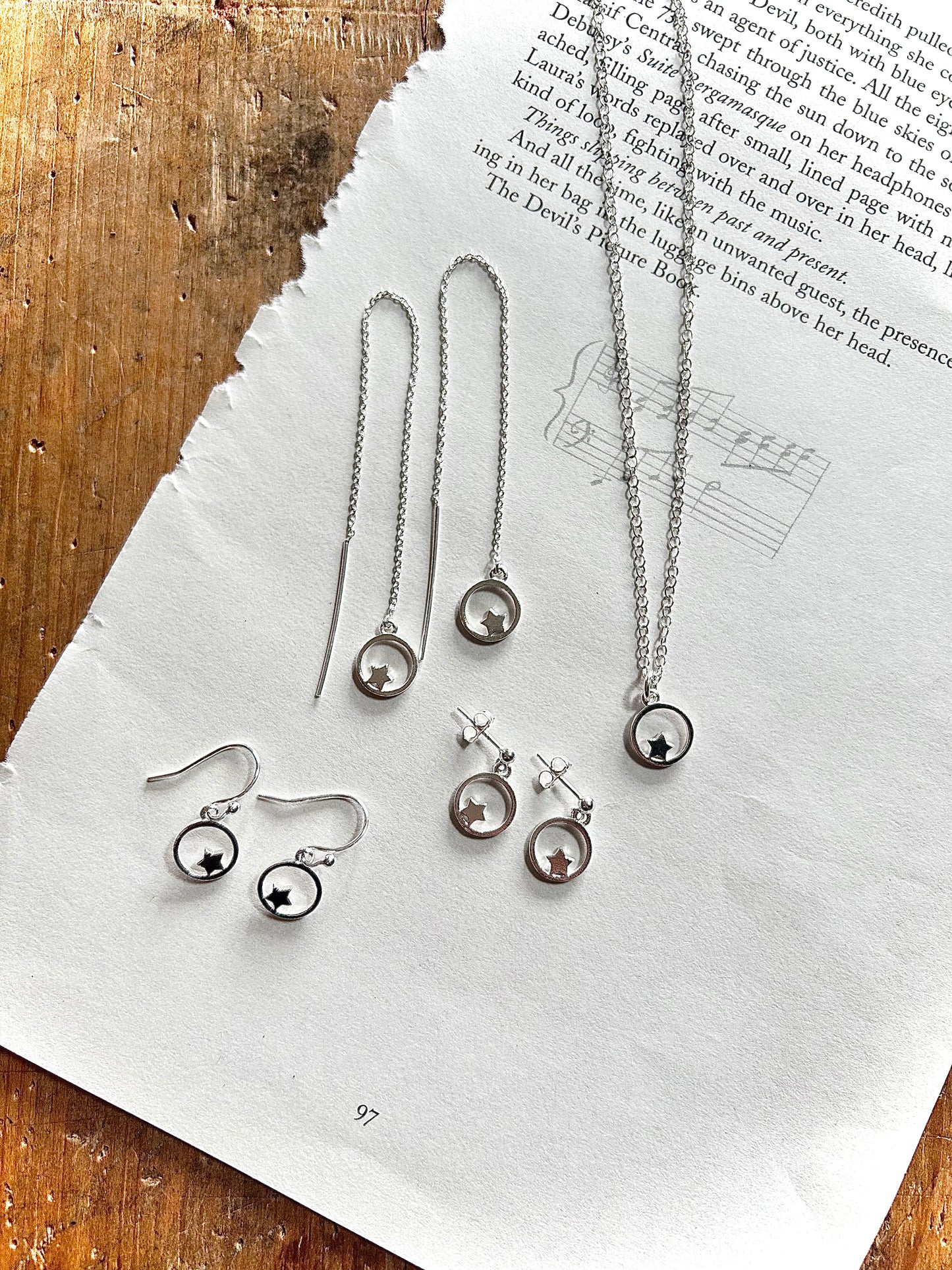Star in circle threader earrings