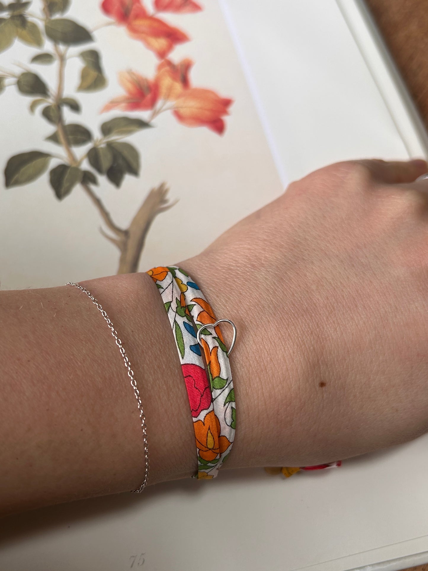 Fabric bracelet…Liberty of London Poppy and Daisy (open heart)