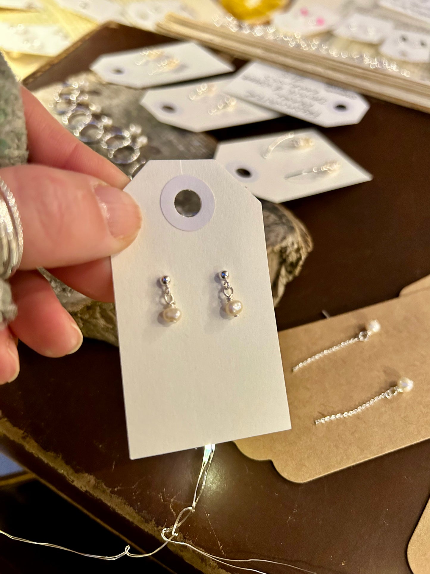 Freshwater pearl dangle stud earrings