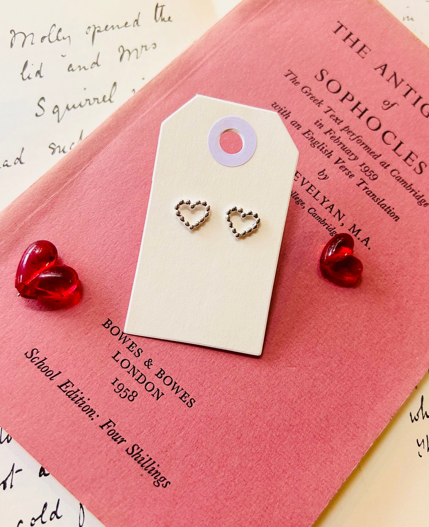 Beaded heart stud earrings