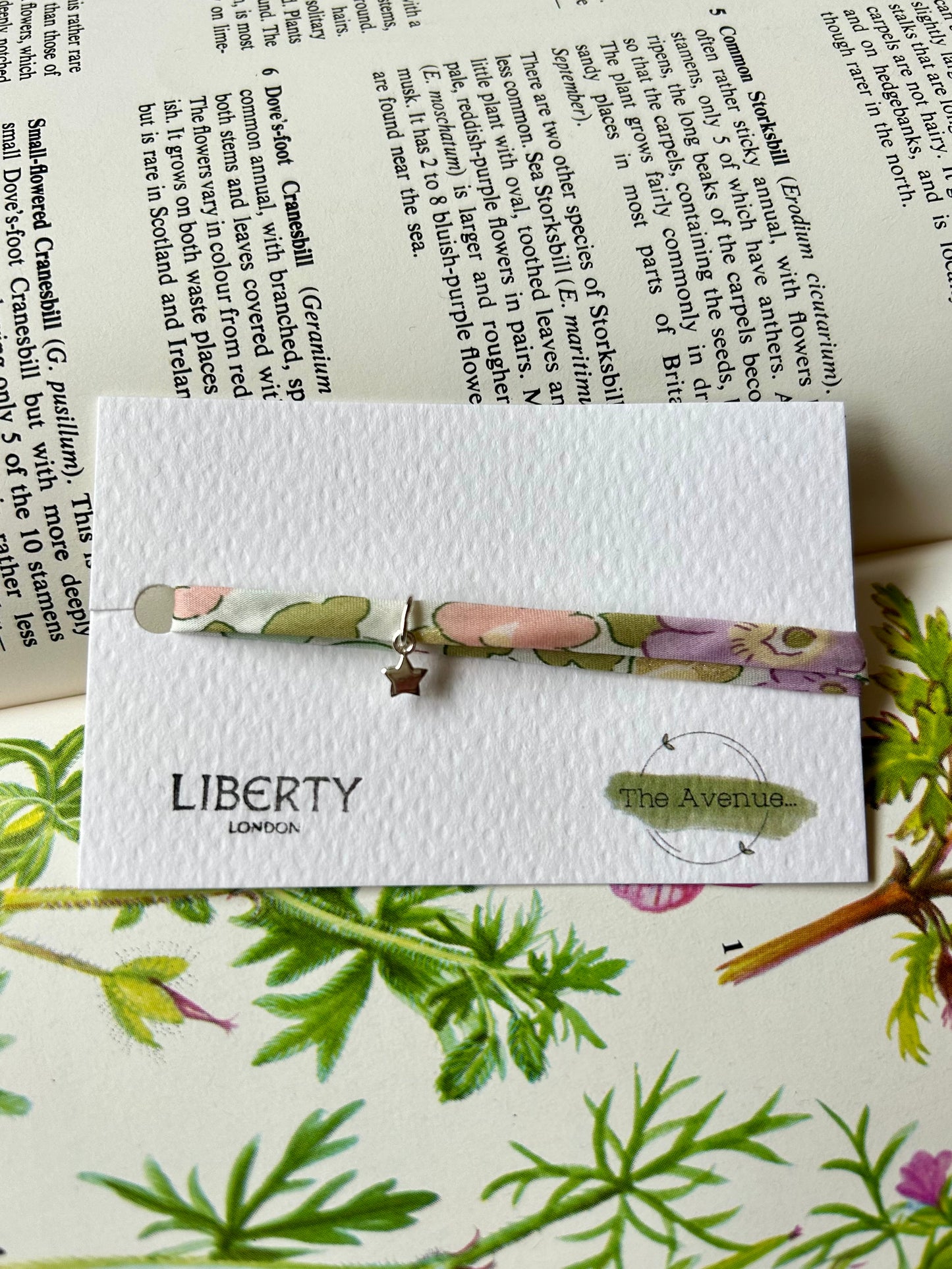 Liberty of London Betsy Lilac Light Iridescent Fabric Bracelet – Sterling Silver solid star charm