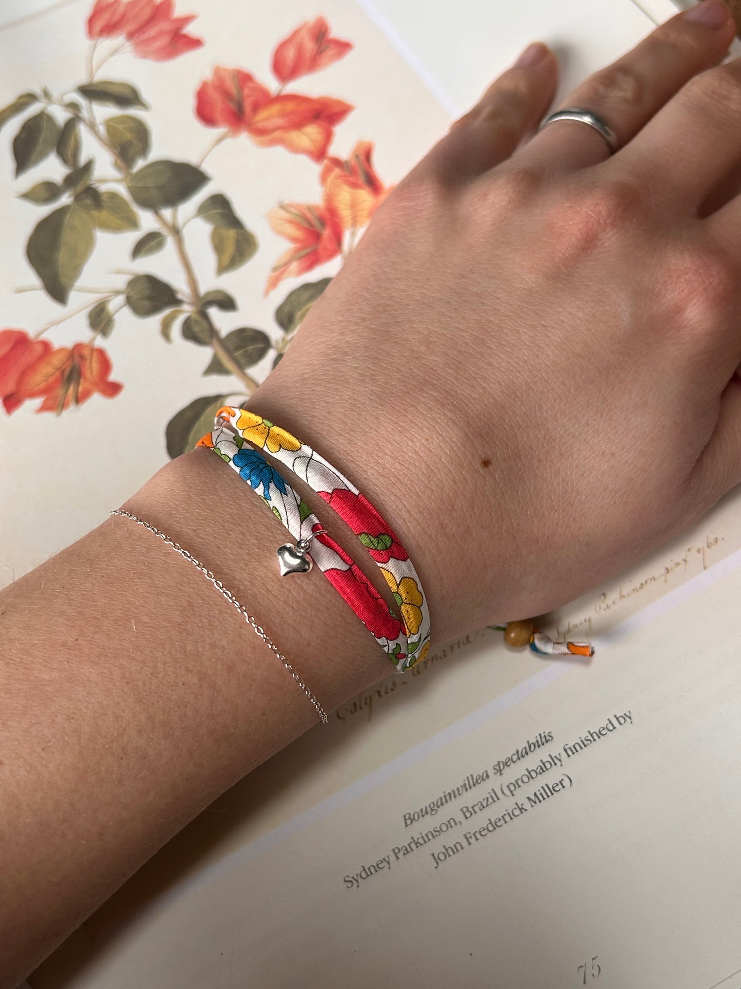 Fabric bracelet…Liberty of London Poppy and Daisy (solid heart)