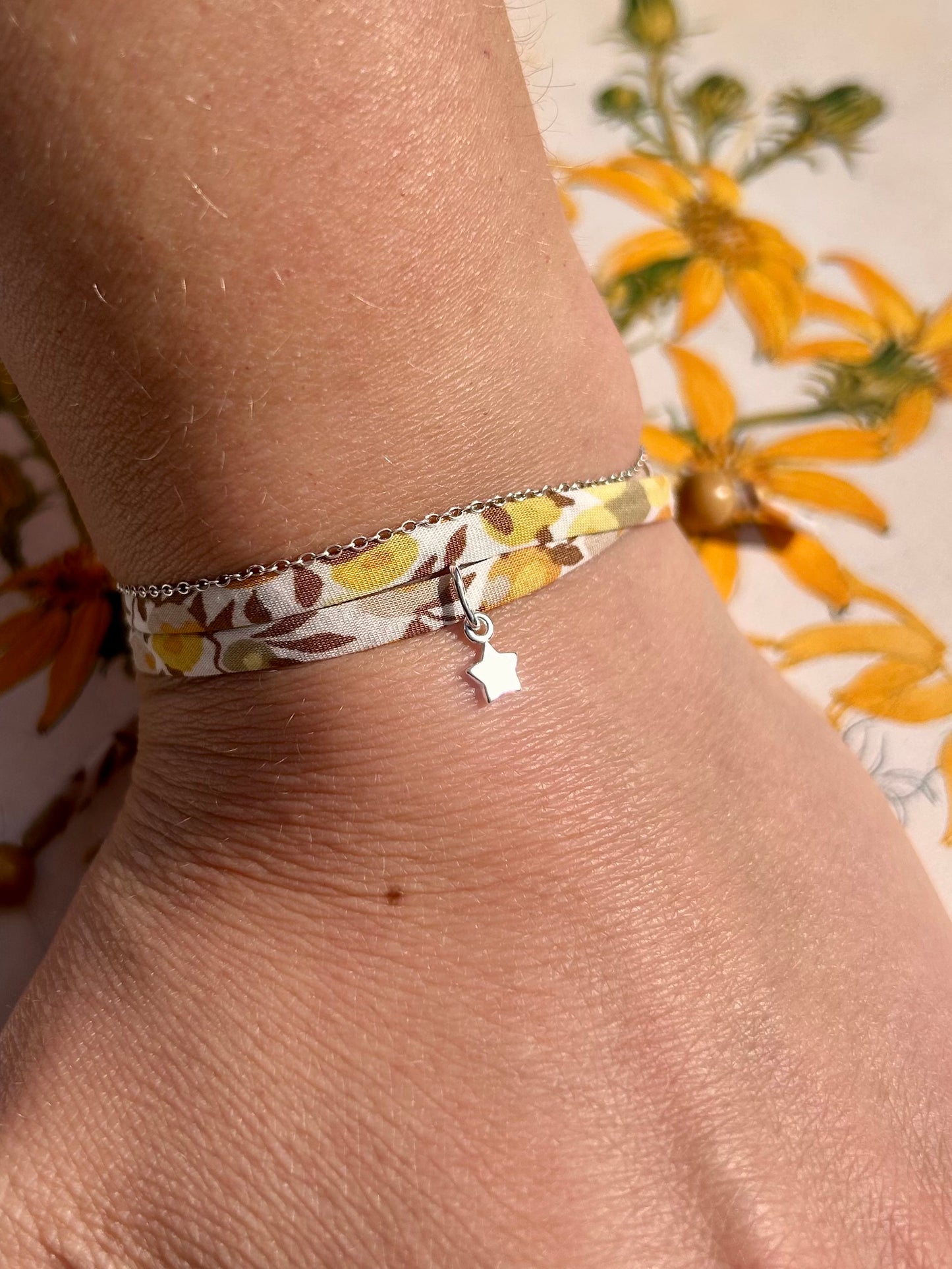 Fabric bracelet…Liberty of London Sunflower yellow (solid star)