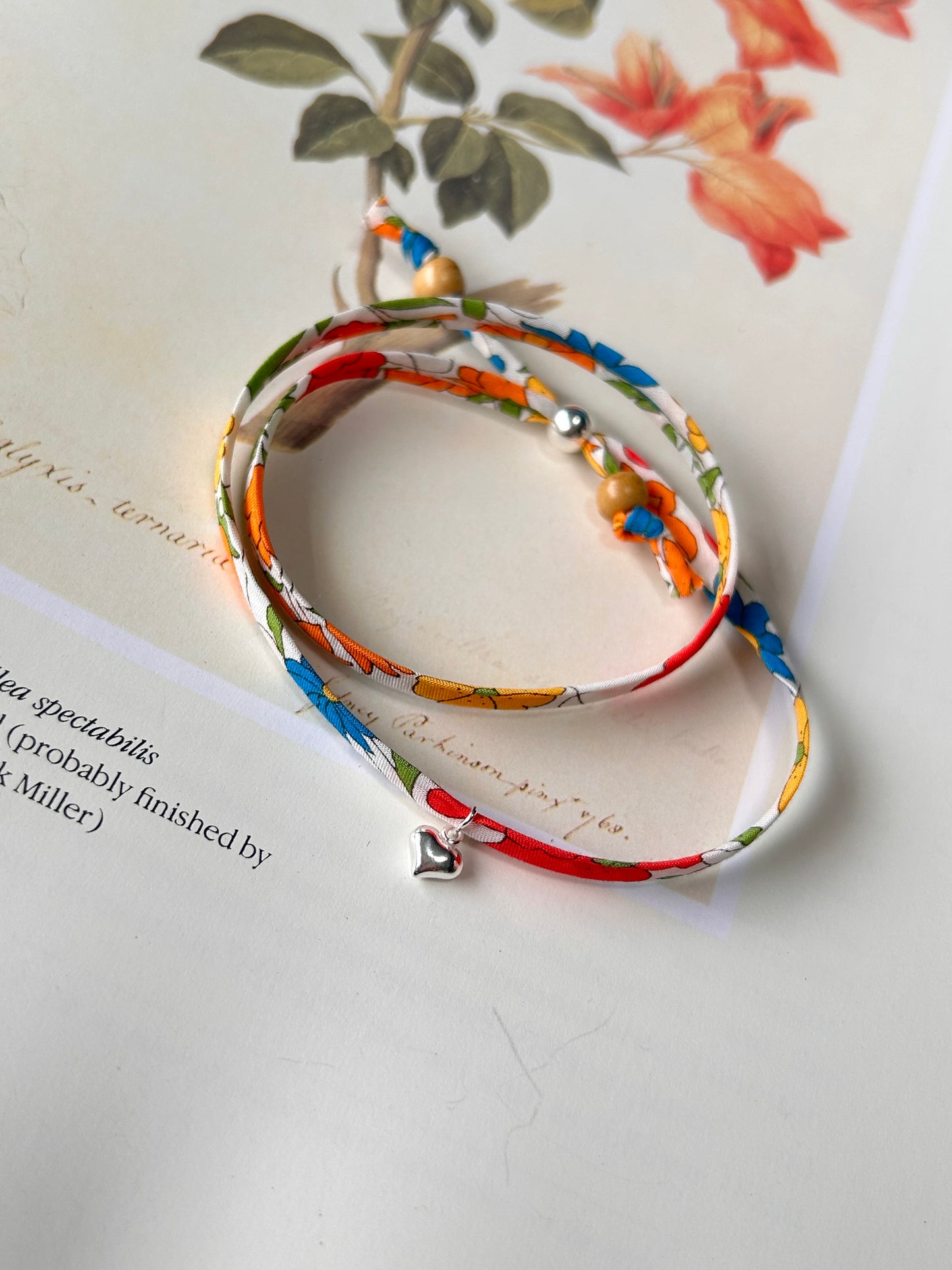Fabric bracelet…Liberty of London Poppy and Daisy (solid heart)