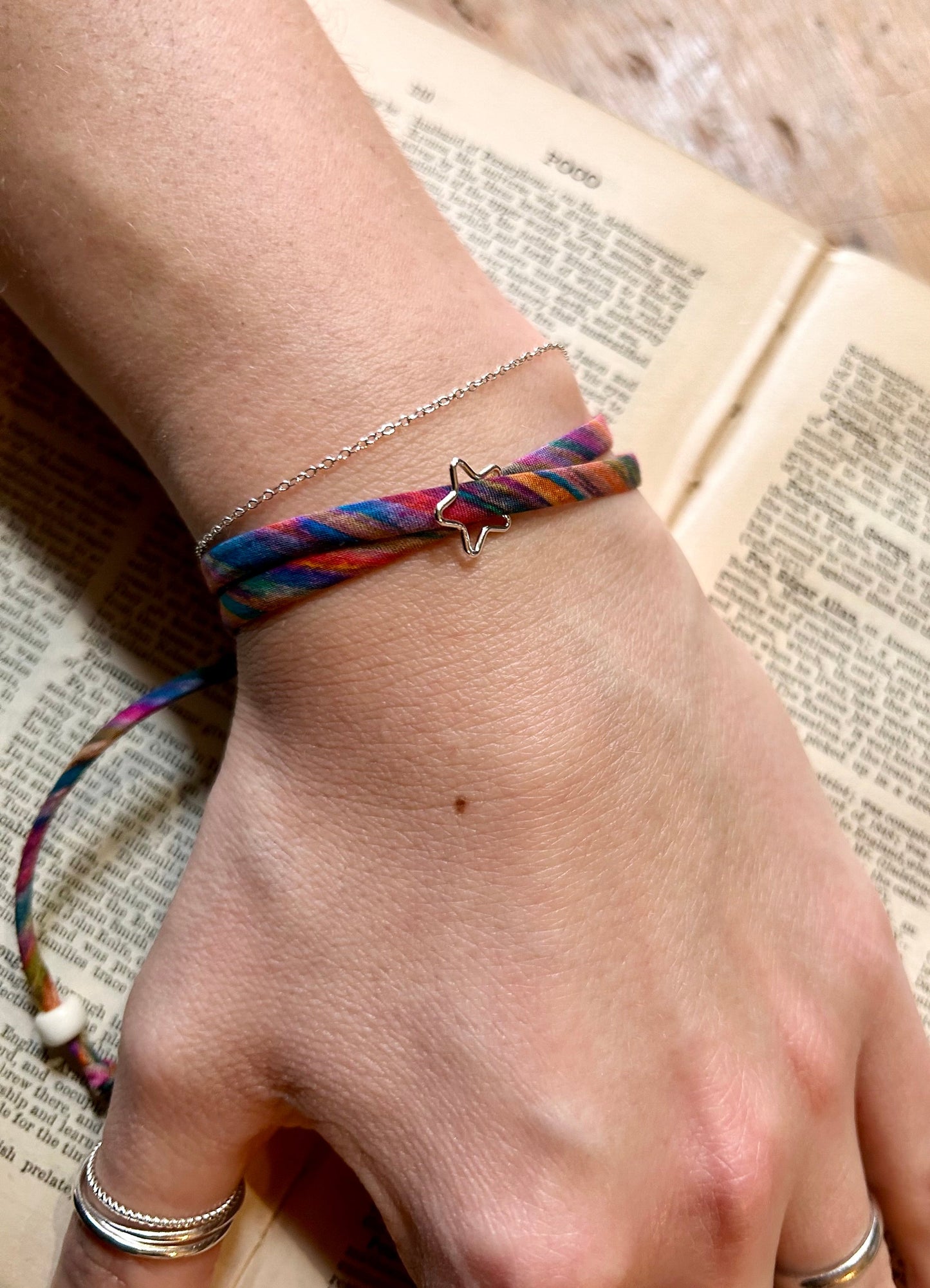Fabric bracelet…Liberty of London multi stripe (solid heart) Art