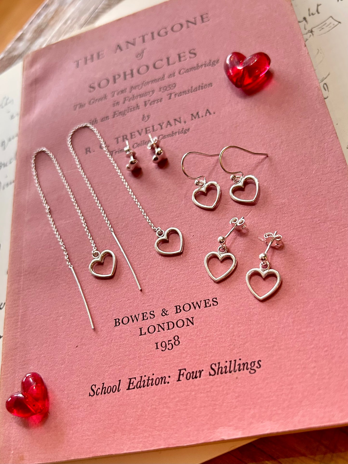 Heart drop stud earrings