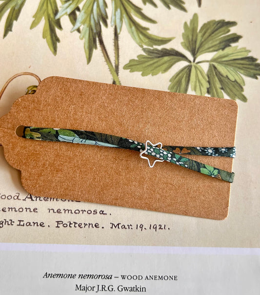 Fabric bracelet…Liberty of London (open star) Ciara green floral.