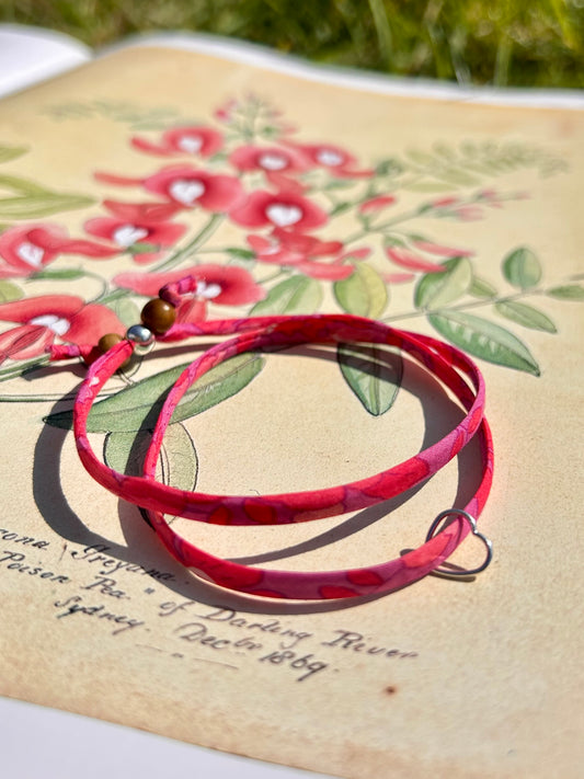 Fabric bracelet…Liberty of London Betsy candy pink (open heart)