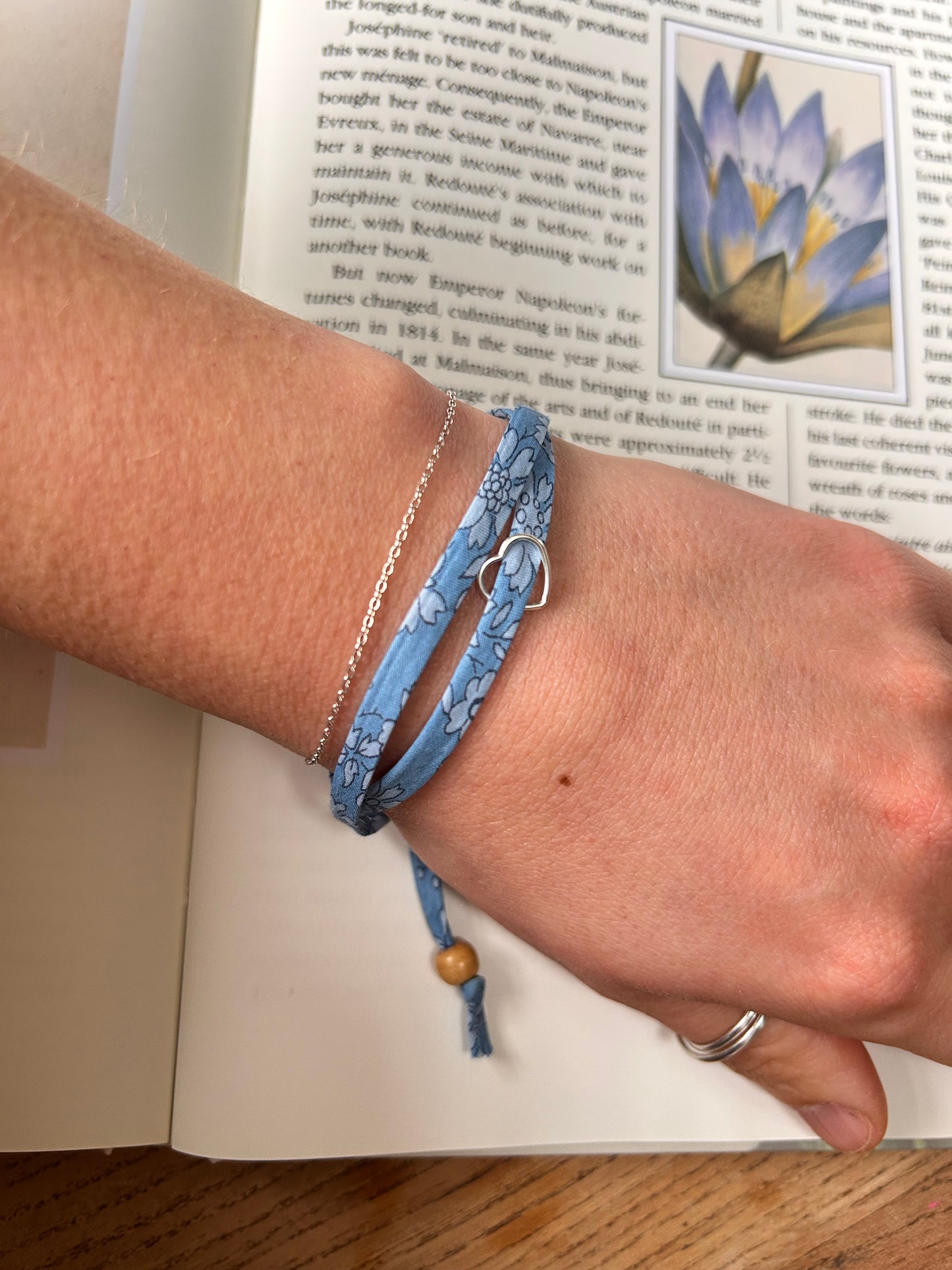 Fabric bracelet…Liberty of London blue floral (open heart) capel blue
