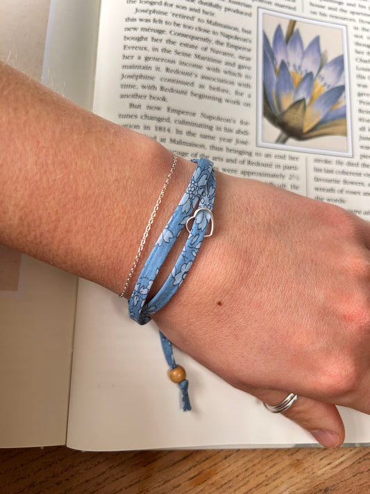 Fabric bracelet…Liberty of London blue floral (open heart) capel blue