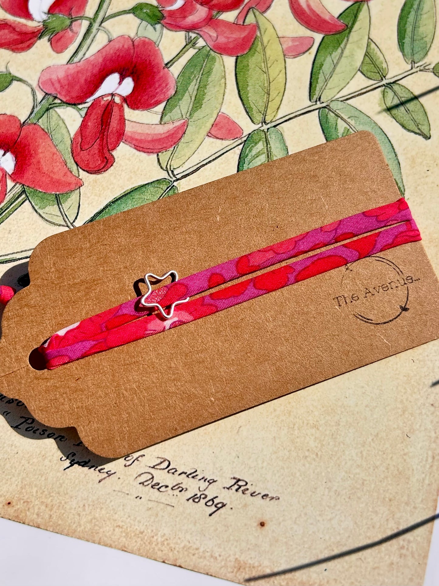 Fabric bracelet…Liberty of London Betsy candy pink (open star)
