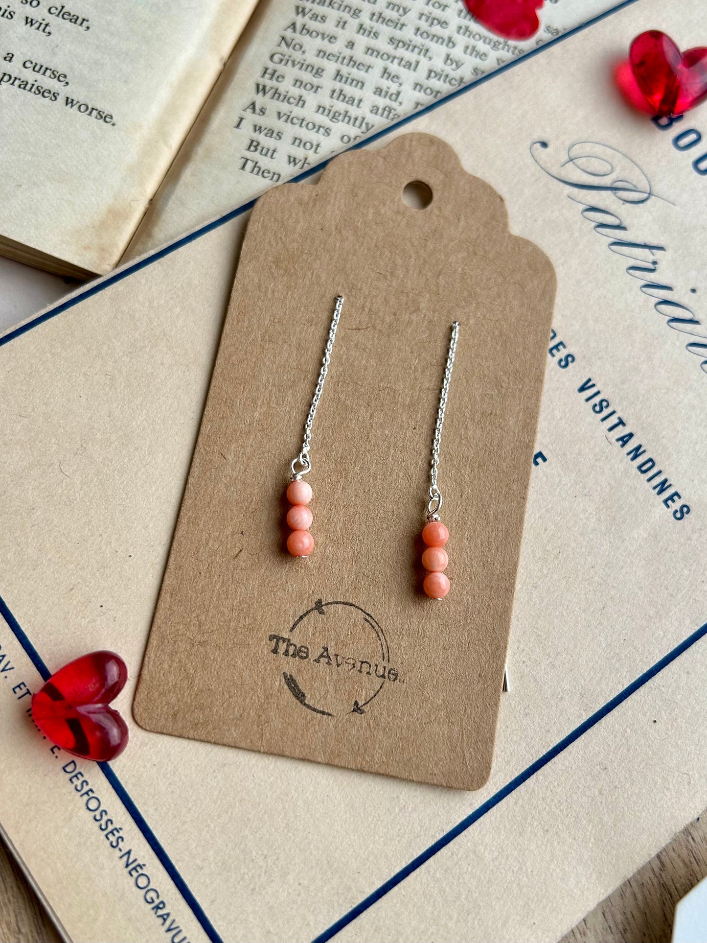 Pink Bamboo Coral Threader Earrings – triple beads