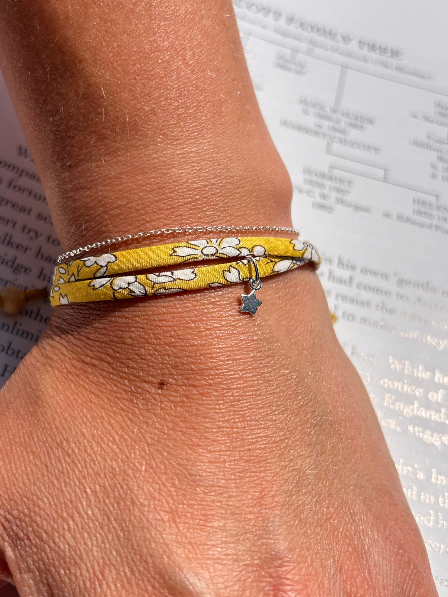 Fabric bracelet…Liberty of London yellow floral (solid star) Capel Safran