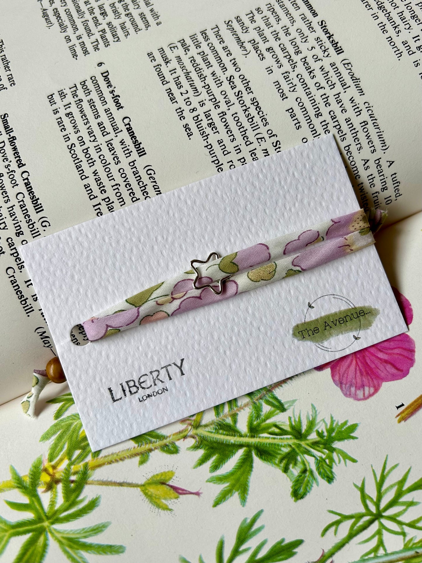Liberty of London Betsy Lilac Light Iridescent Fabric Bracelet – Sterling Silver open star charm