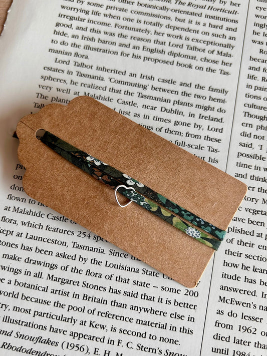Fabric bracelet…Liberty of London (open heart) Ciara green floral.